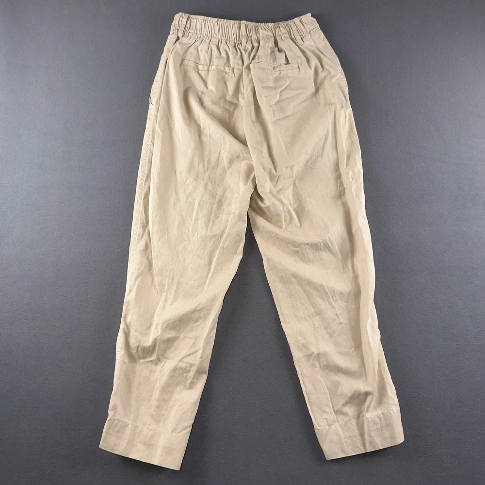 Quince Drapey Twill Tapered Trouser Oatmilk Beige Tencel Linen Pants Women 8
